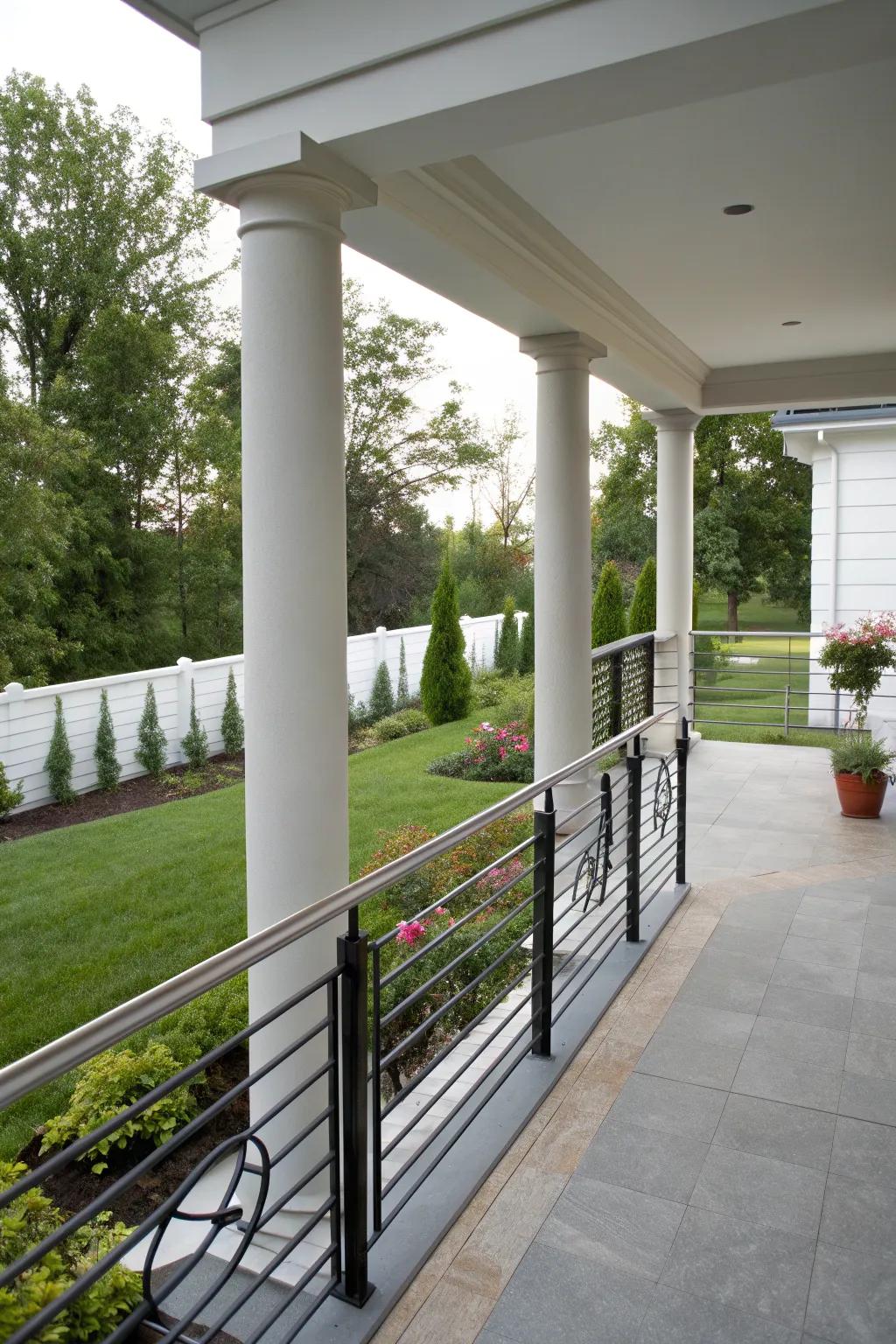 Elegant architectural details on a small porch.