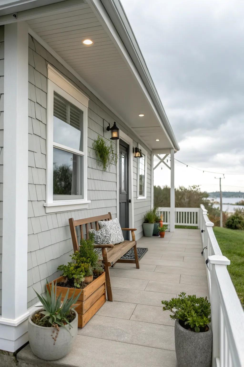 A soothing porch with a neutral color scheme.