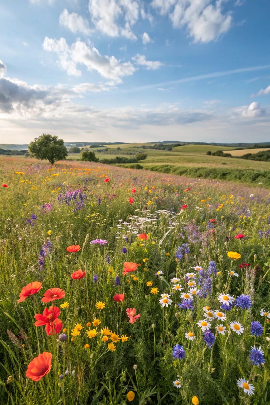 Wildflower meadows offer a burst of color and attract pollinators effortlessly.