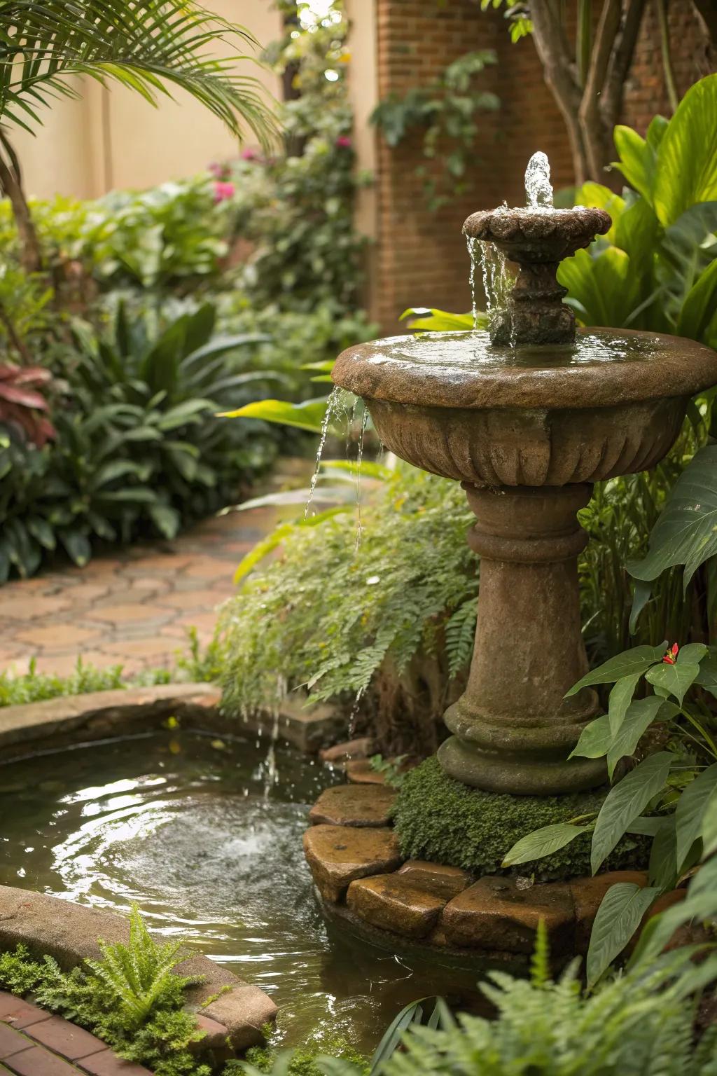 Water features add tranquility and attract wildlife with minimal maintenance.