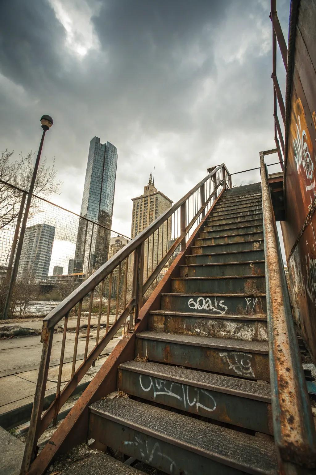 Industrial metal outdoor staircase