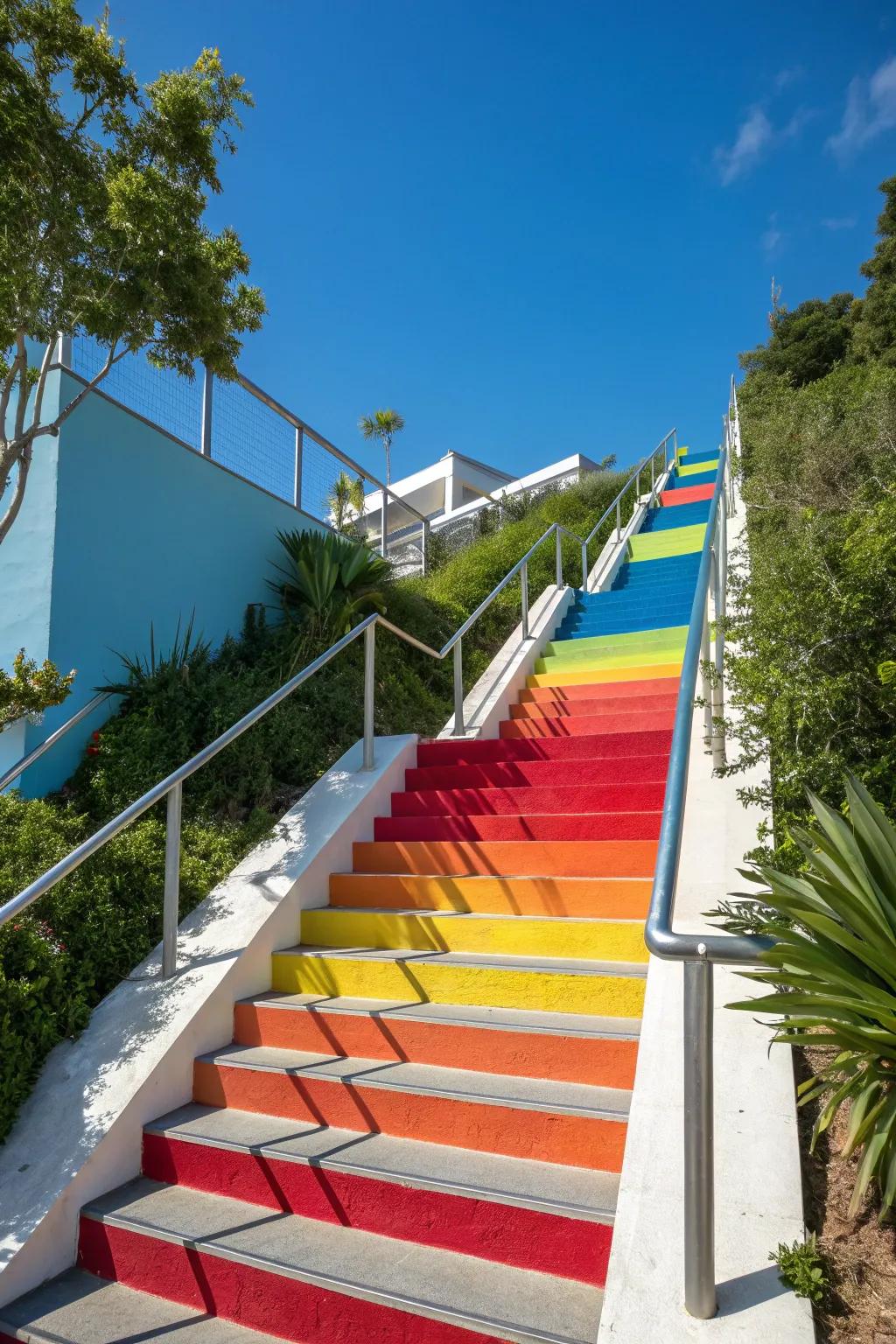 Boldly colored outdoor staircase