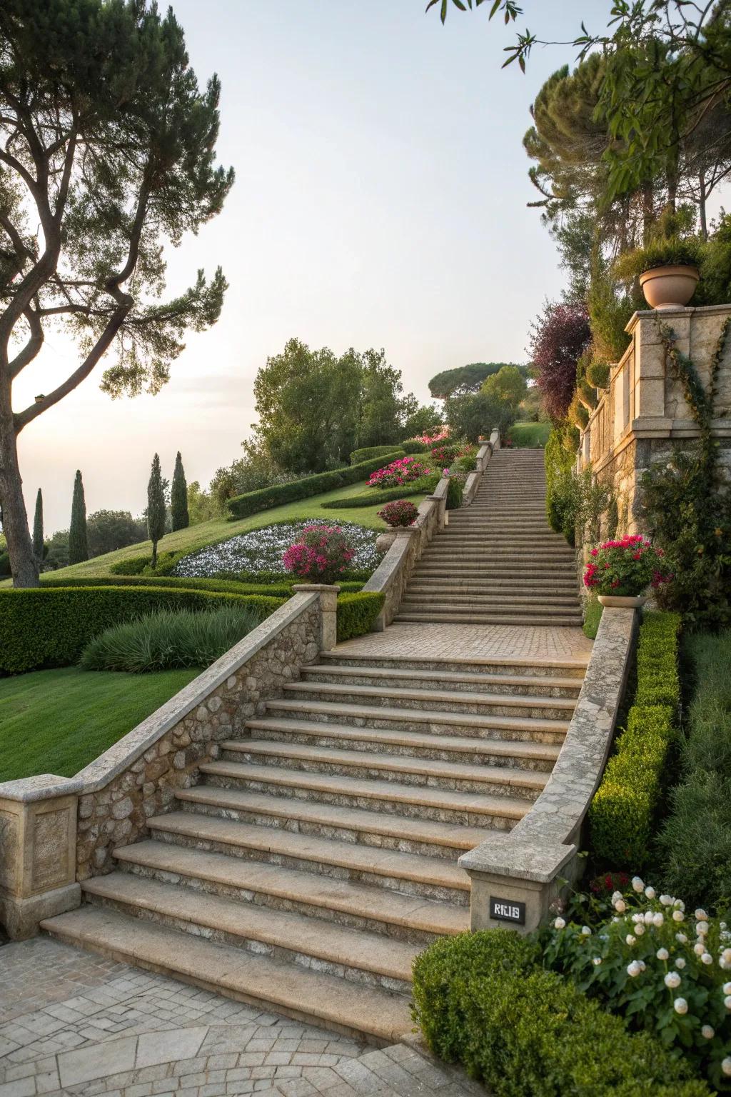 Grand stone outdoor staircase