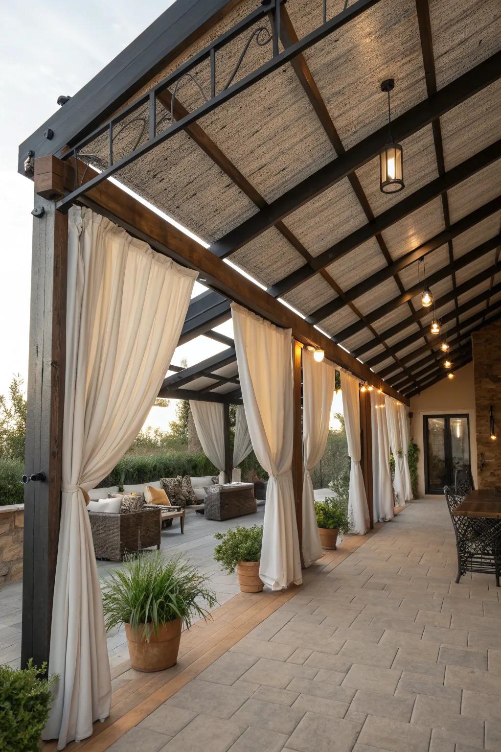 Varied materials add a unique touch to patio roofs.
