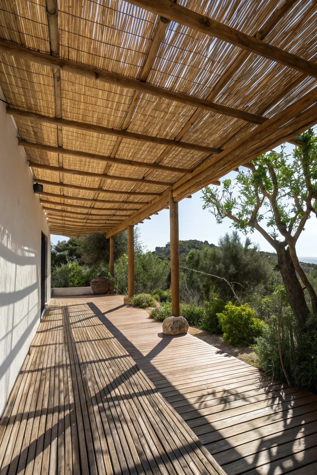 Woven covers provide an artistic play of light and shadow.