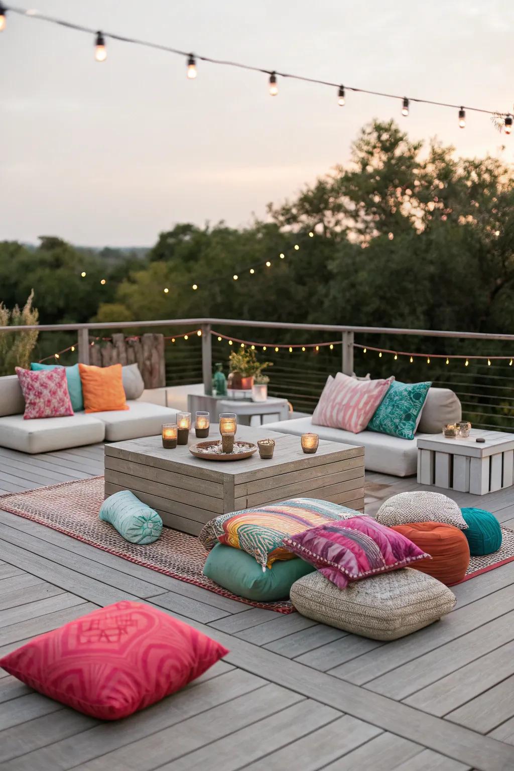 Colorful accents bring energy and vibrancy to this square deck.