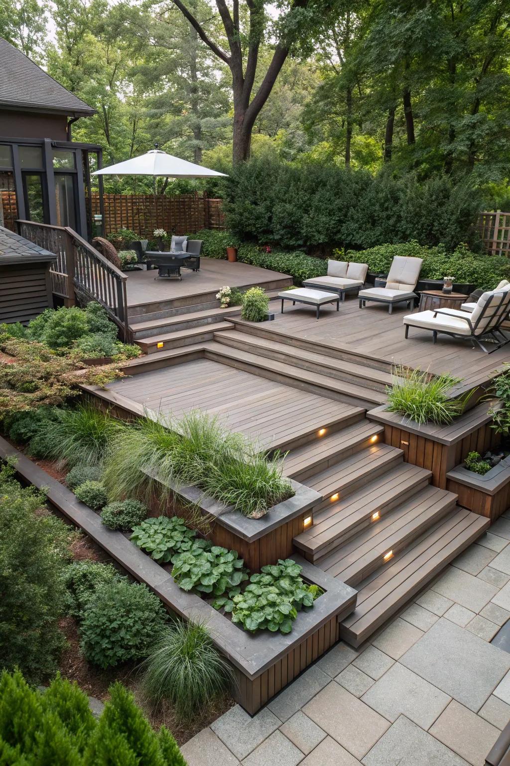 Multiple levels add character and space to this square deck.