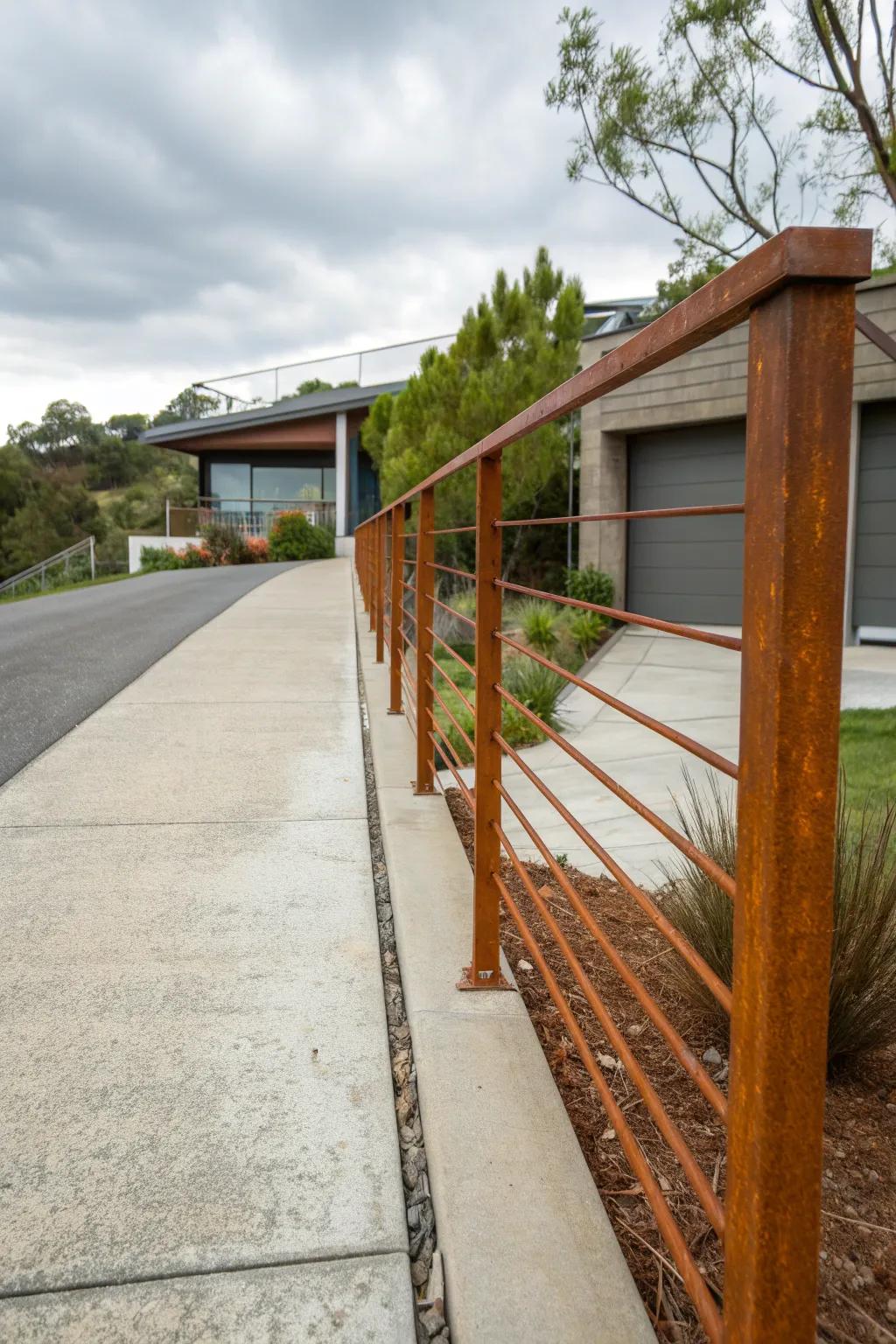 Corten steel railings add an industrial edge to your driveway.