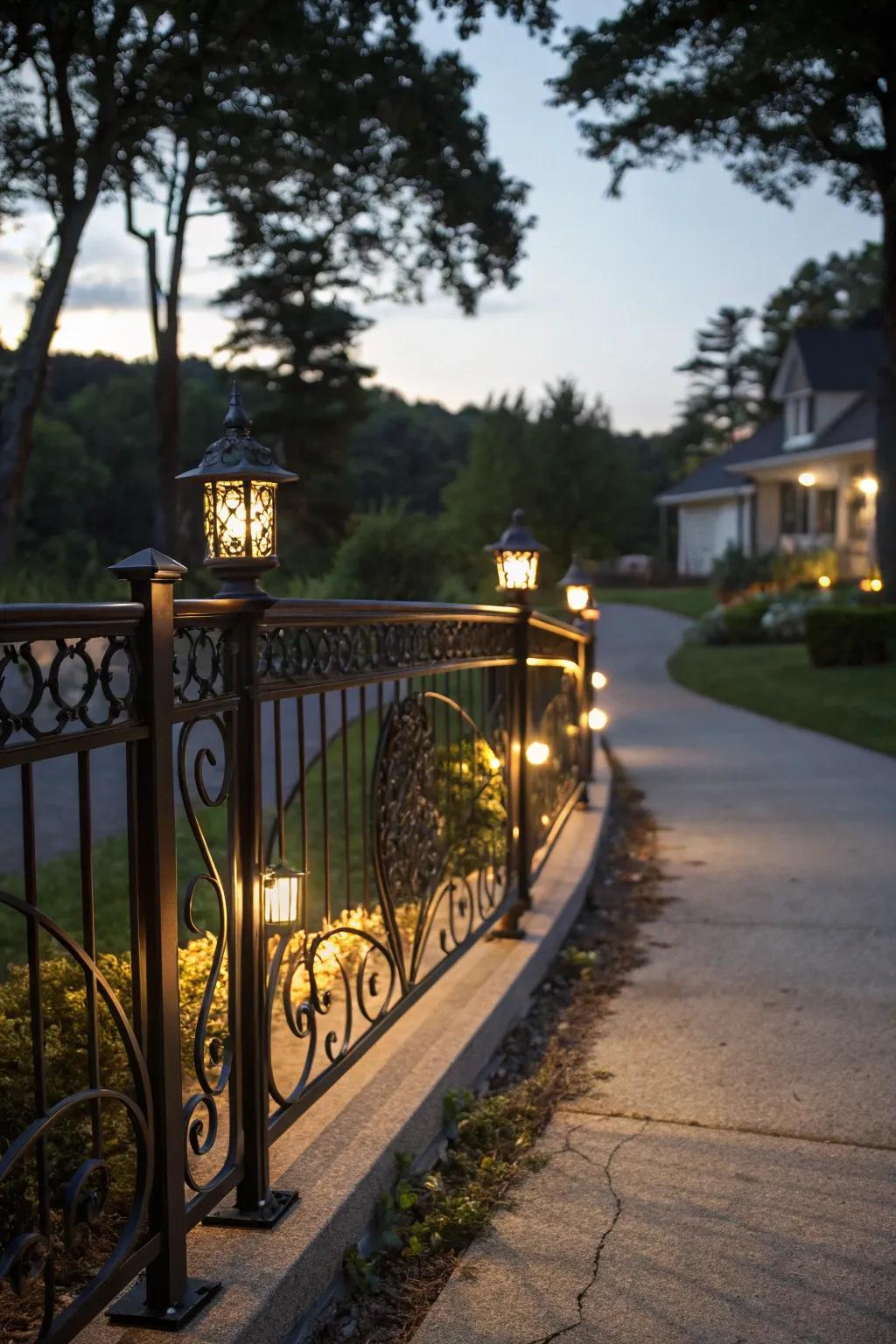 Lighting integrated into railings enhances visibility and ambiance.