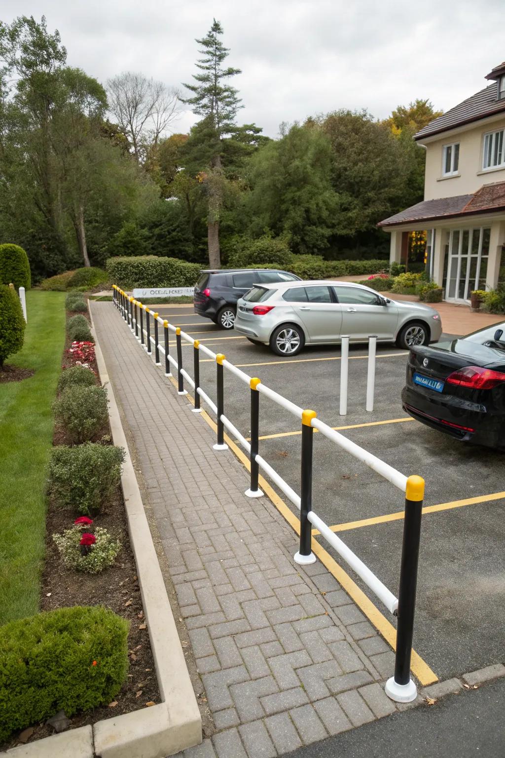 Functional barriers help maintain orderly parking.