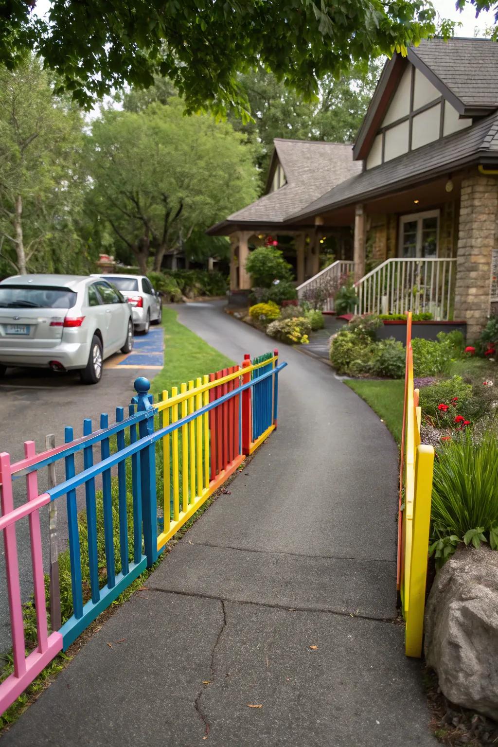 Colorful railings brighten up your driveway with personality.