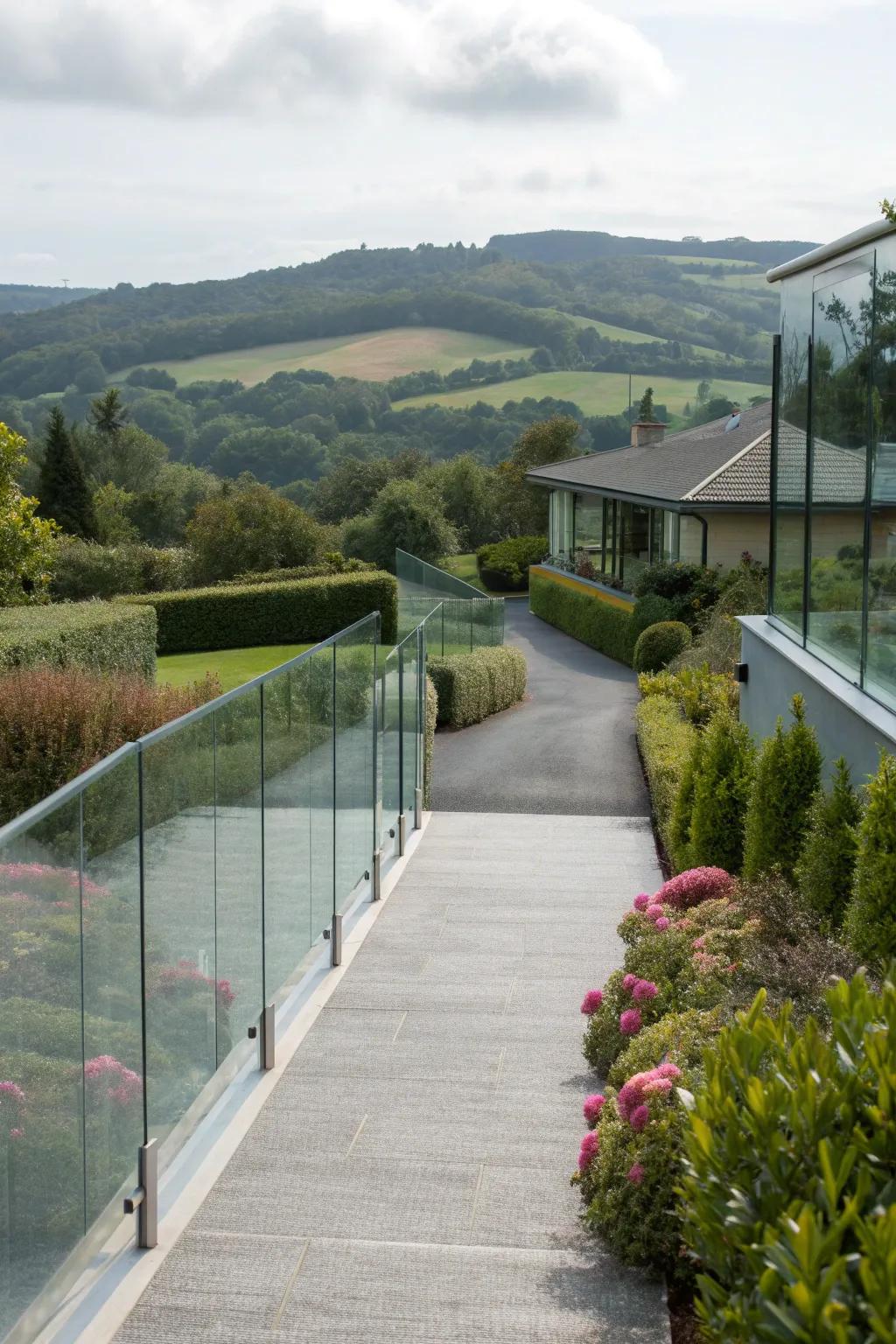 Glass railings provide safety without obstructing scenic views.