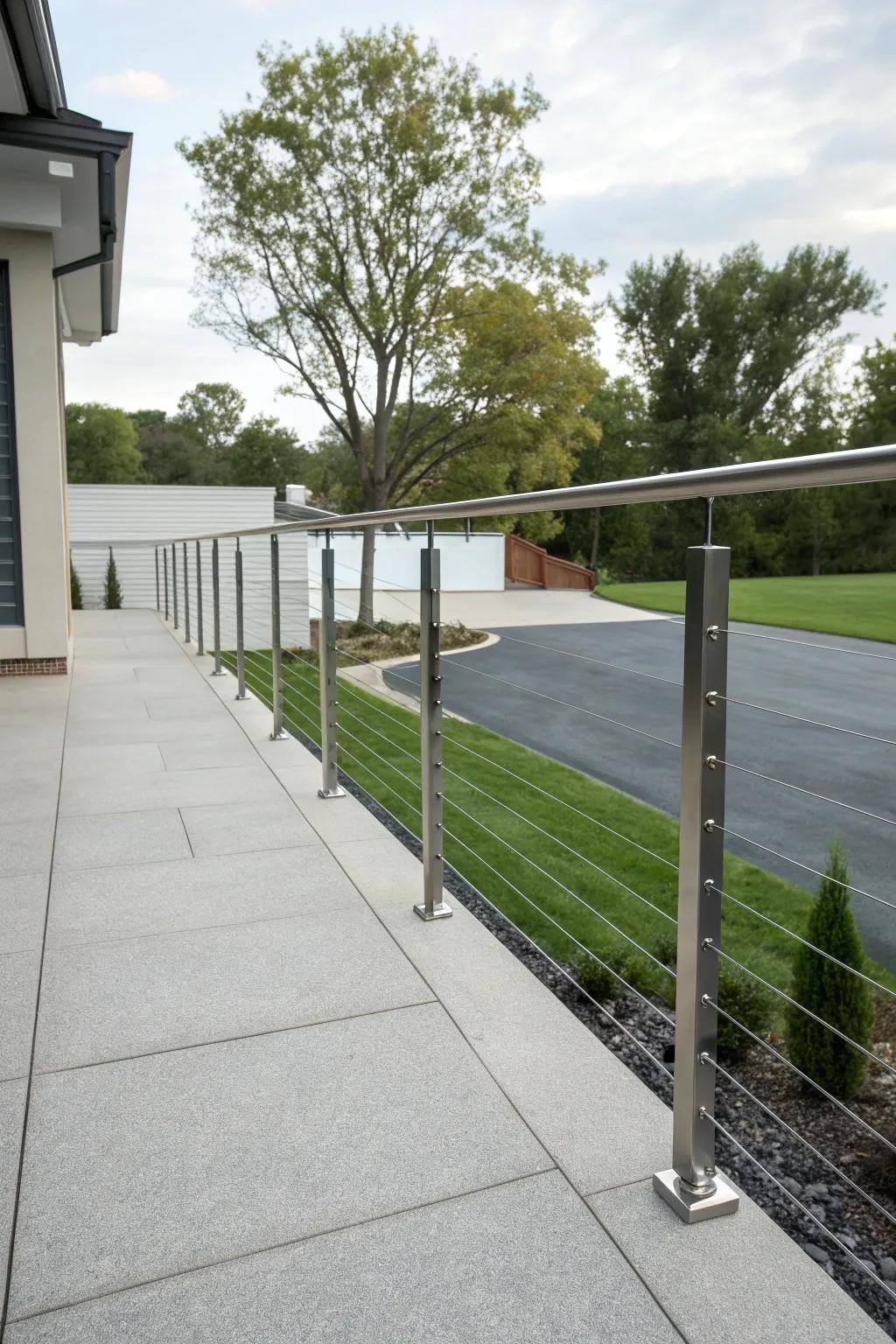 Cable railings provide a sleek and minimalist aesthetic.