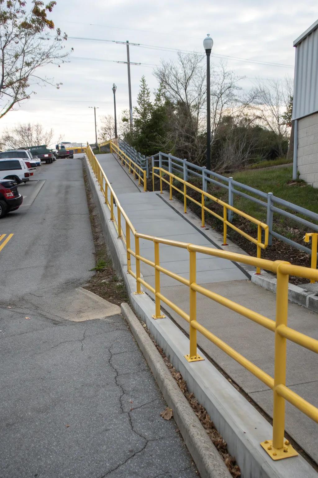 Safety railings offer essential support on sloped driveways.