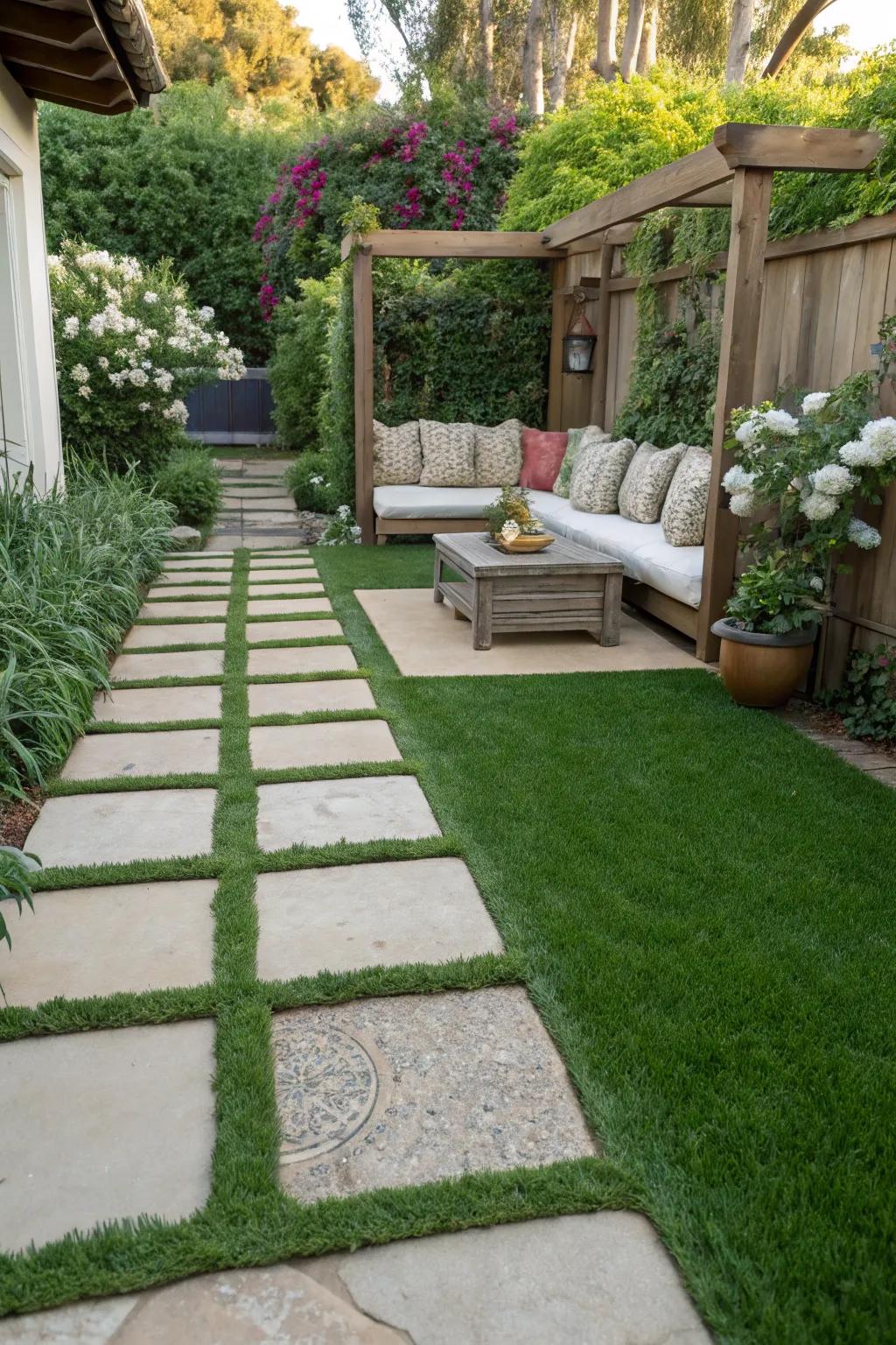 Defined pathways through grass add elegance and functionality.