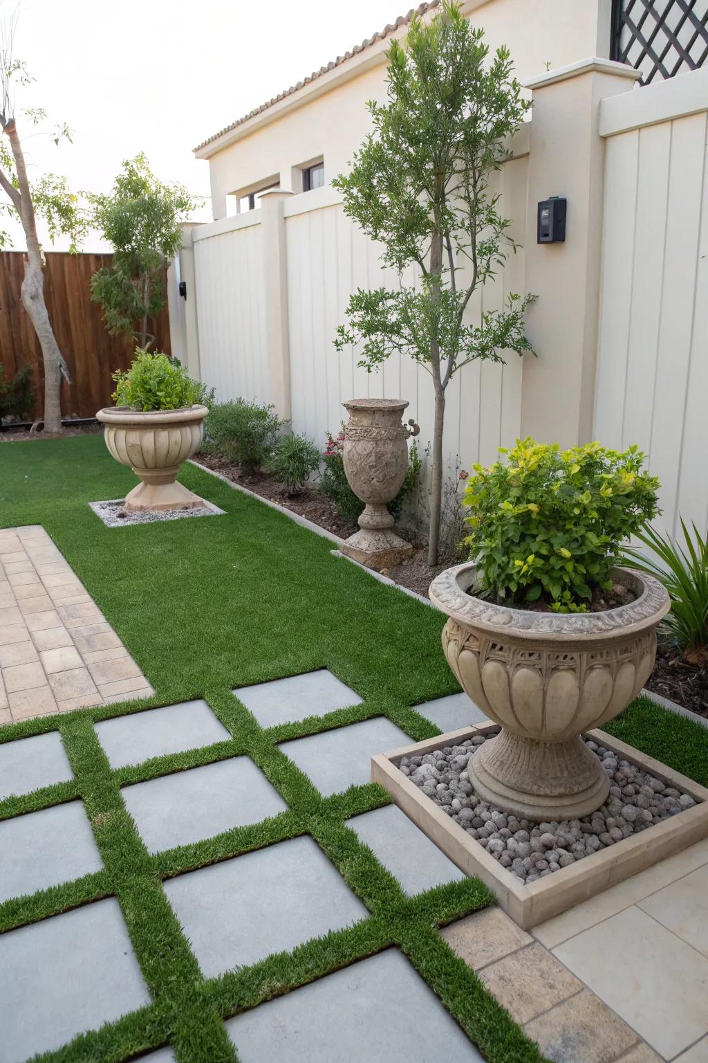 Decorative planters add life and color to your backyard.