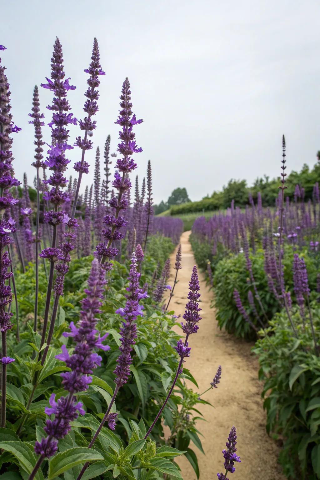 Salvia's striking spikes draw the eye and attract pollinators.
