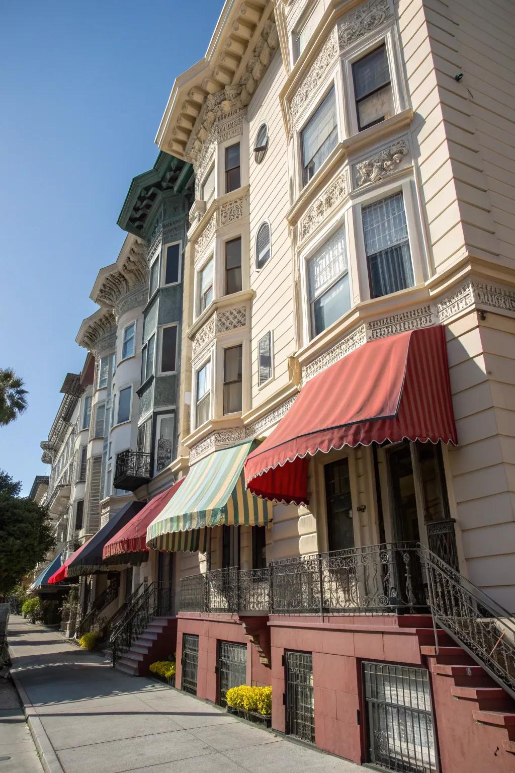 Decorative elements add charm and functionality to this building's exterior.