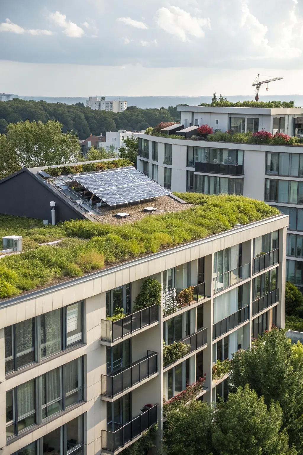 Eco-friendly design features make this apartment building environmentally conscious.