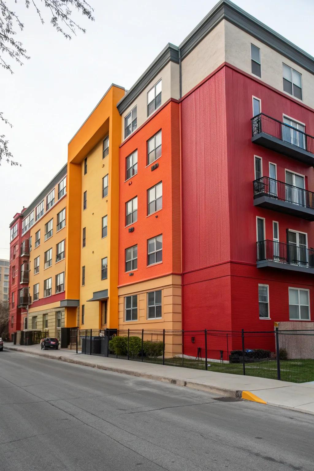 Bold accent walls make a striking statement on this apartment building.