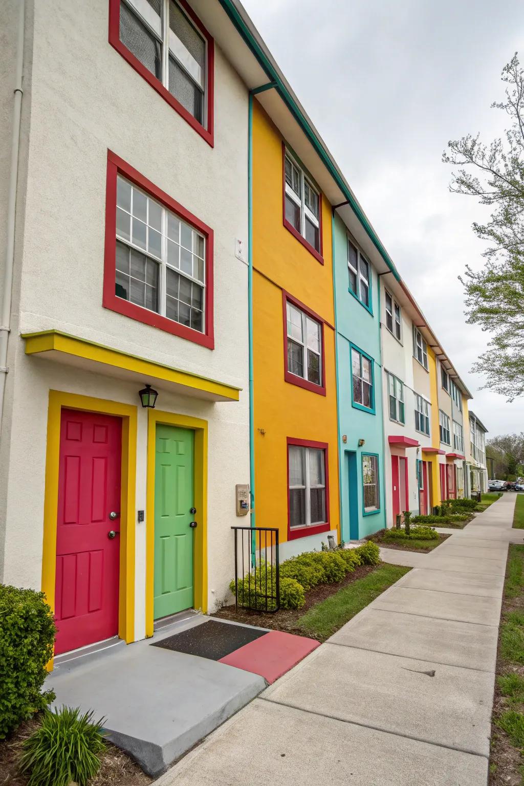 A vibrant pop of color makes this apartment building stand out.