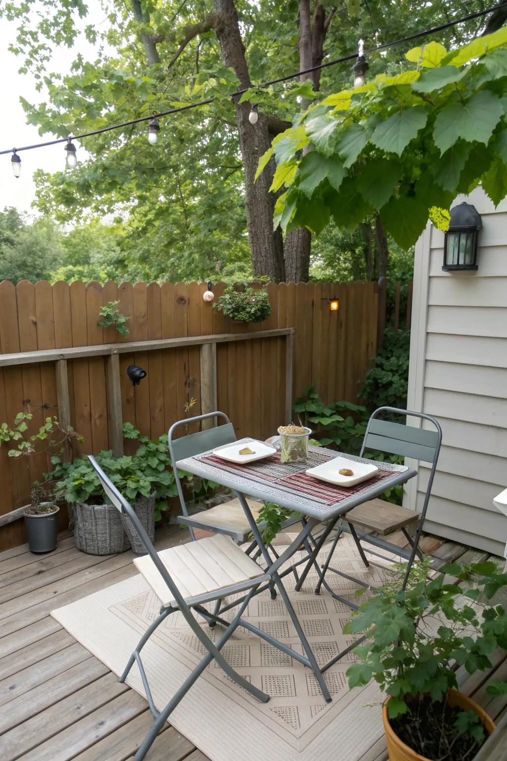 Compact furniture makes the most of limited deck space.