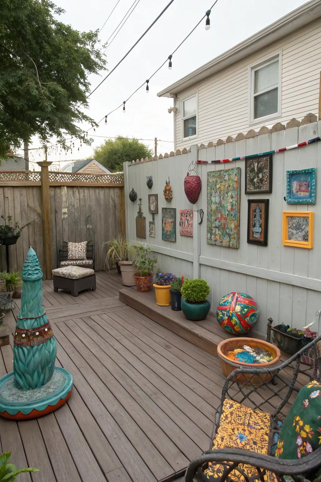 Artistic accents personalize a small deck with style.