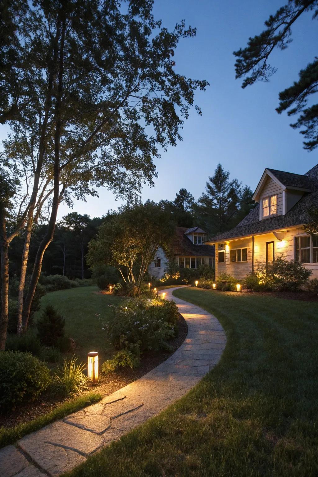 Lighting transforms your yard into a nighttime wonder.
