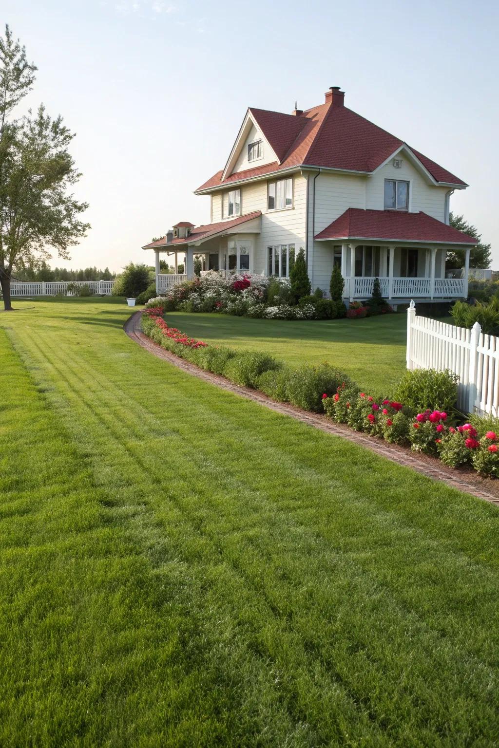 A vibrant green lawn sets the stage for stunning landscaping.