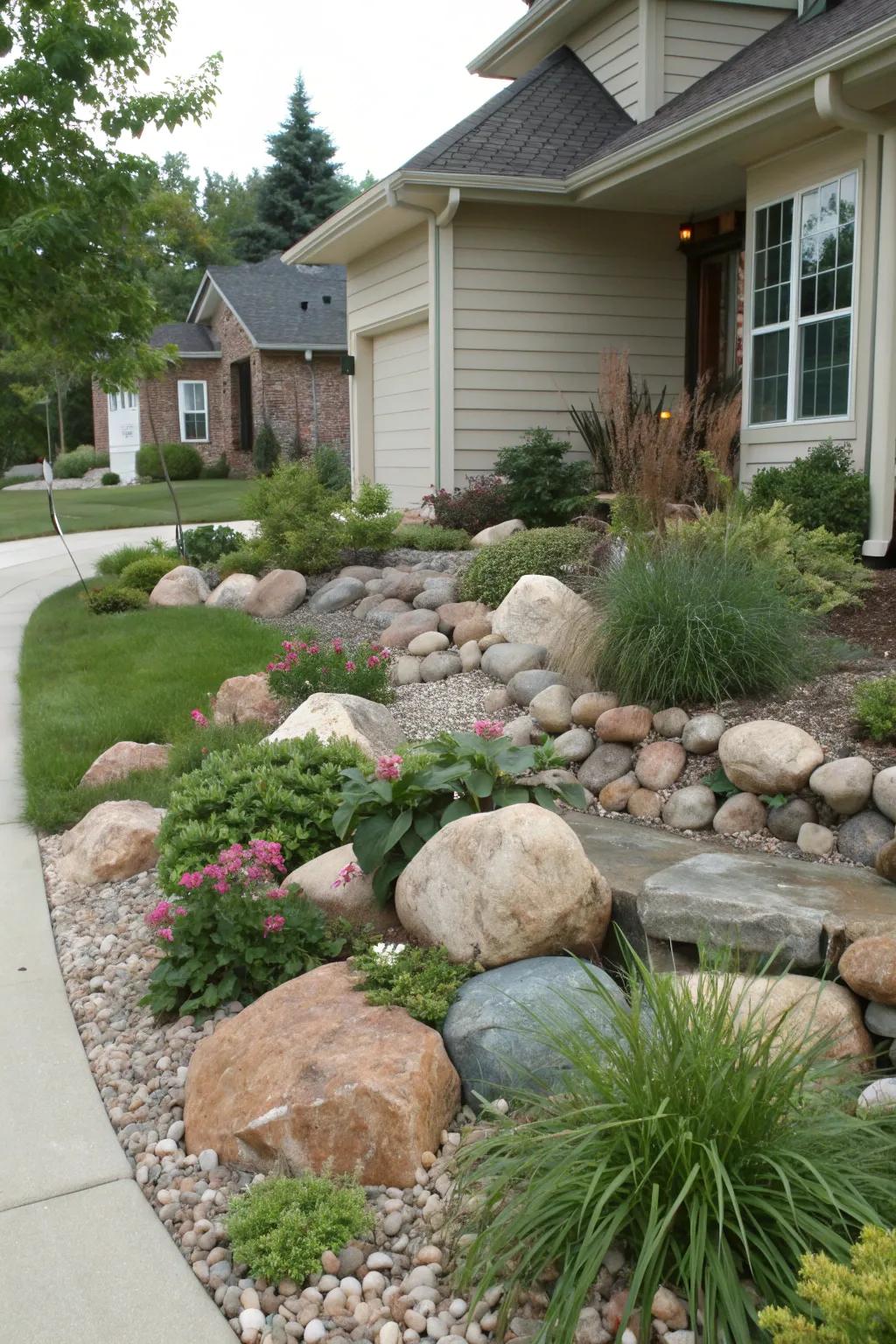 Rocks and boulders add natural charm.