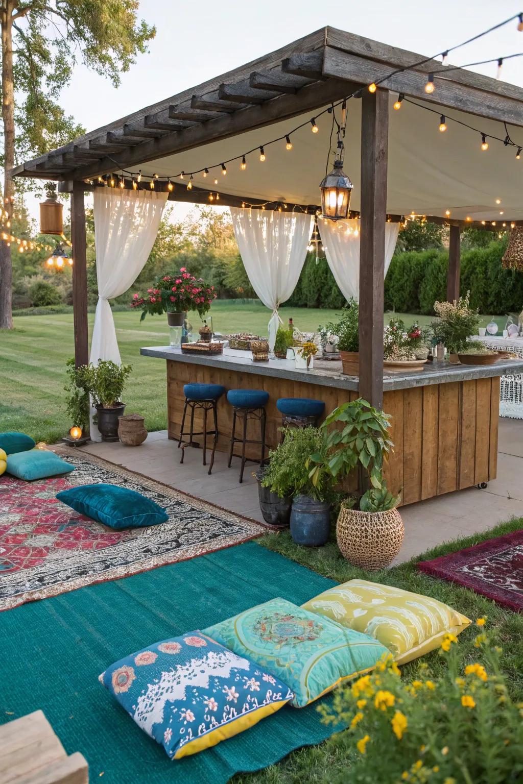 Bright decor can make your outdoor bar area lively and inviting.