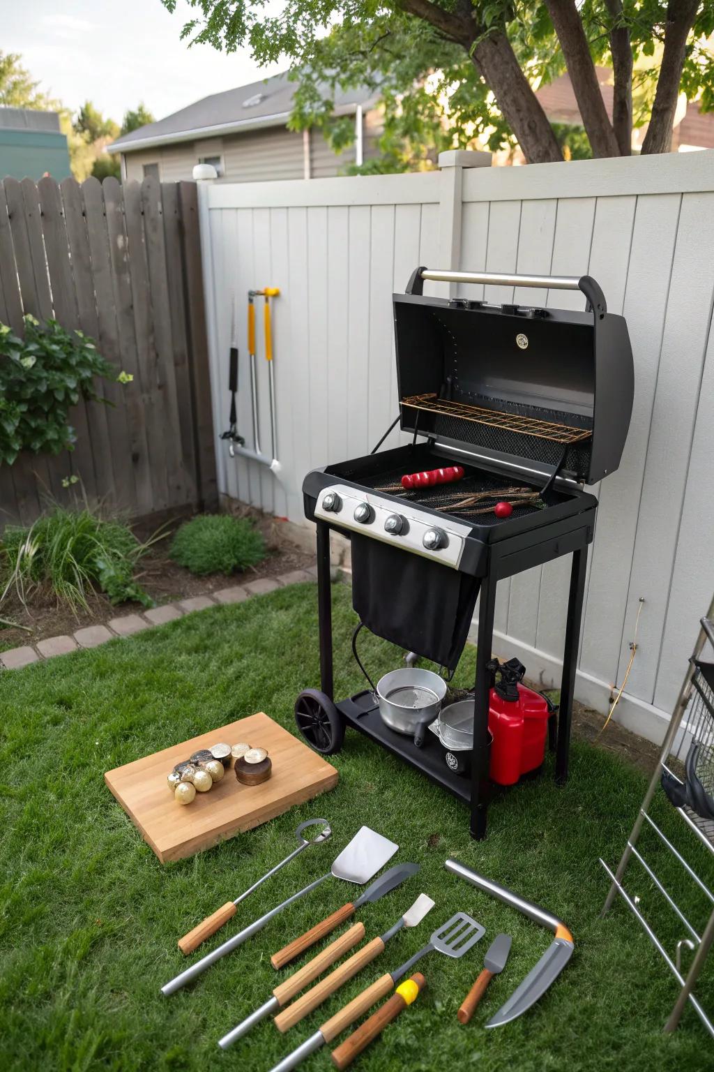 Portable grill carts offer versatile cooking solutions for any backyard size.