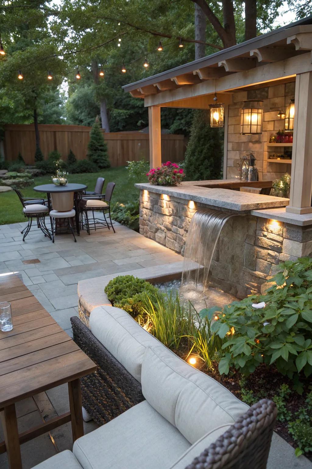 A water feature adds tranquility and elegance to your outdoor space.