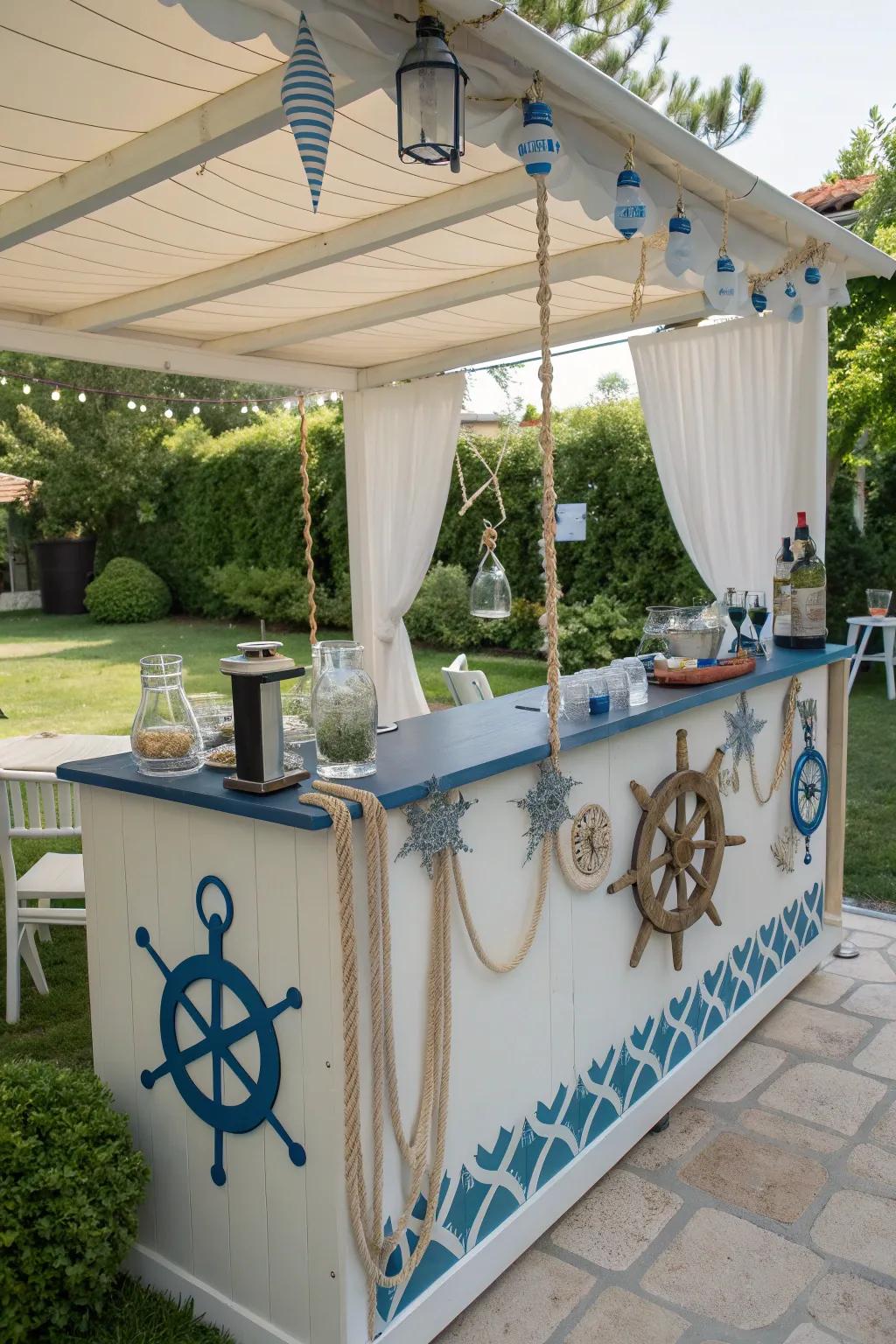 Themed decor adds personality and style to your outdoor bar area.