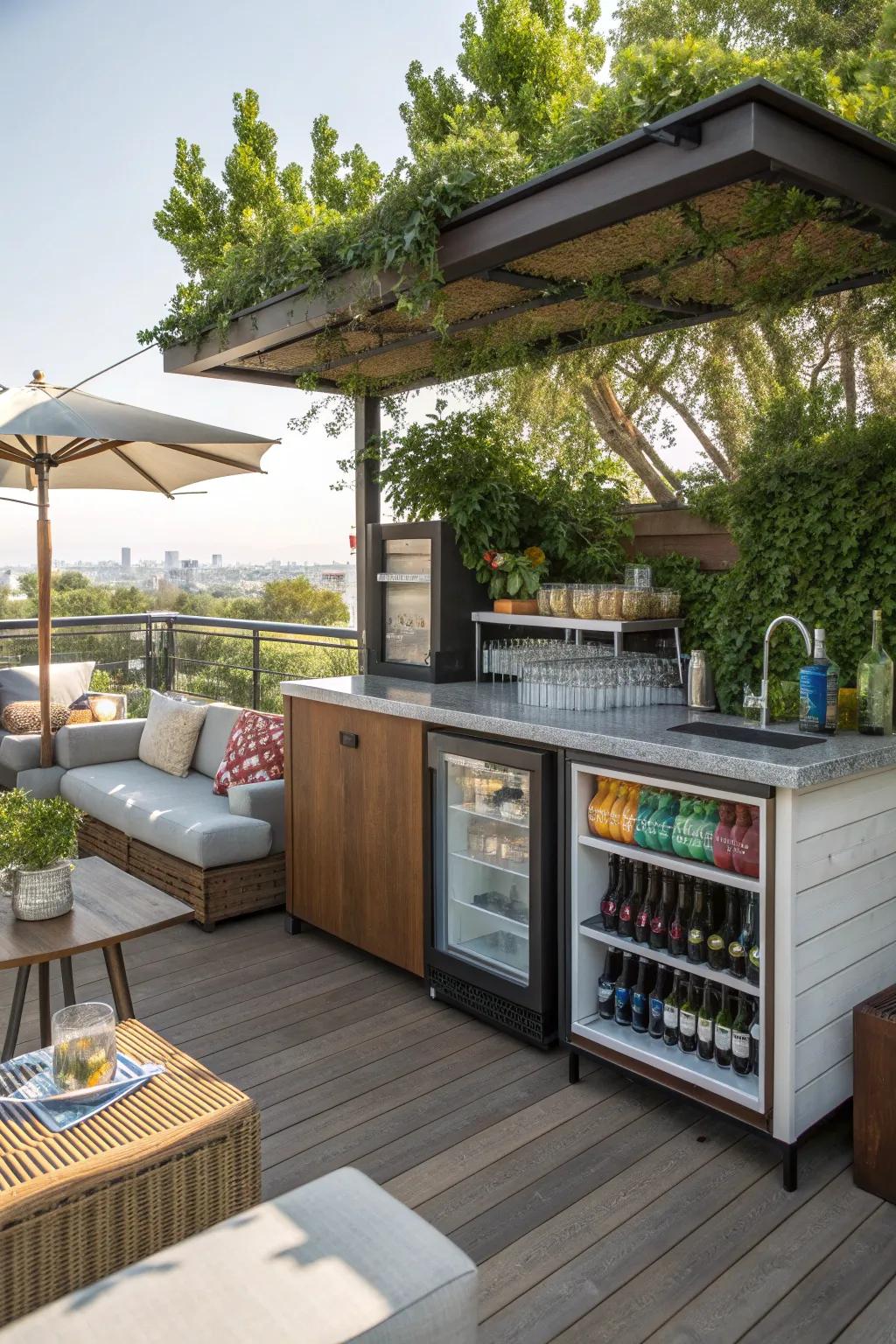 Keep refreshments handy with a built-in beverage station.