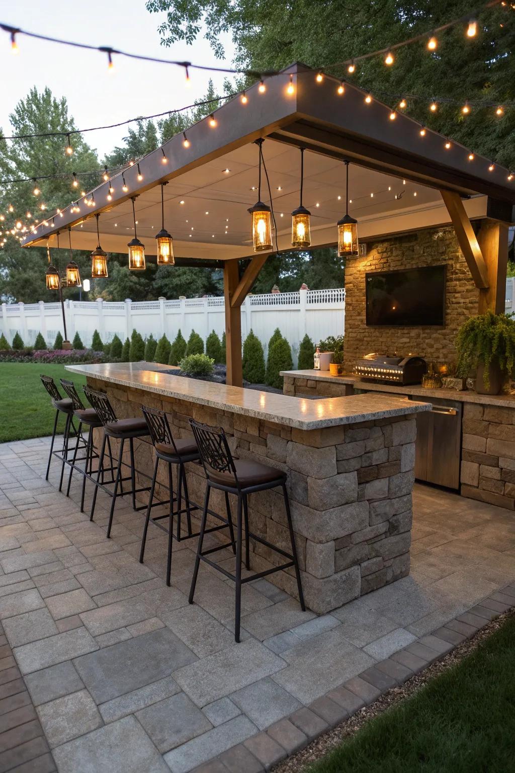 Stone bar counters offer durability and rustic charm.