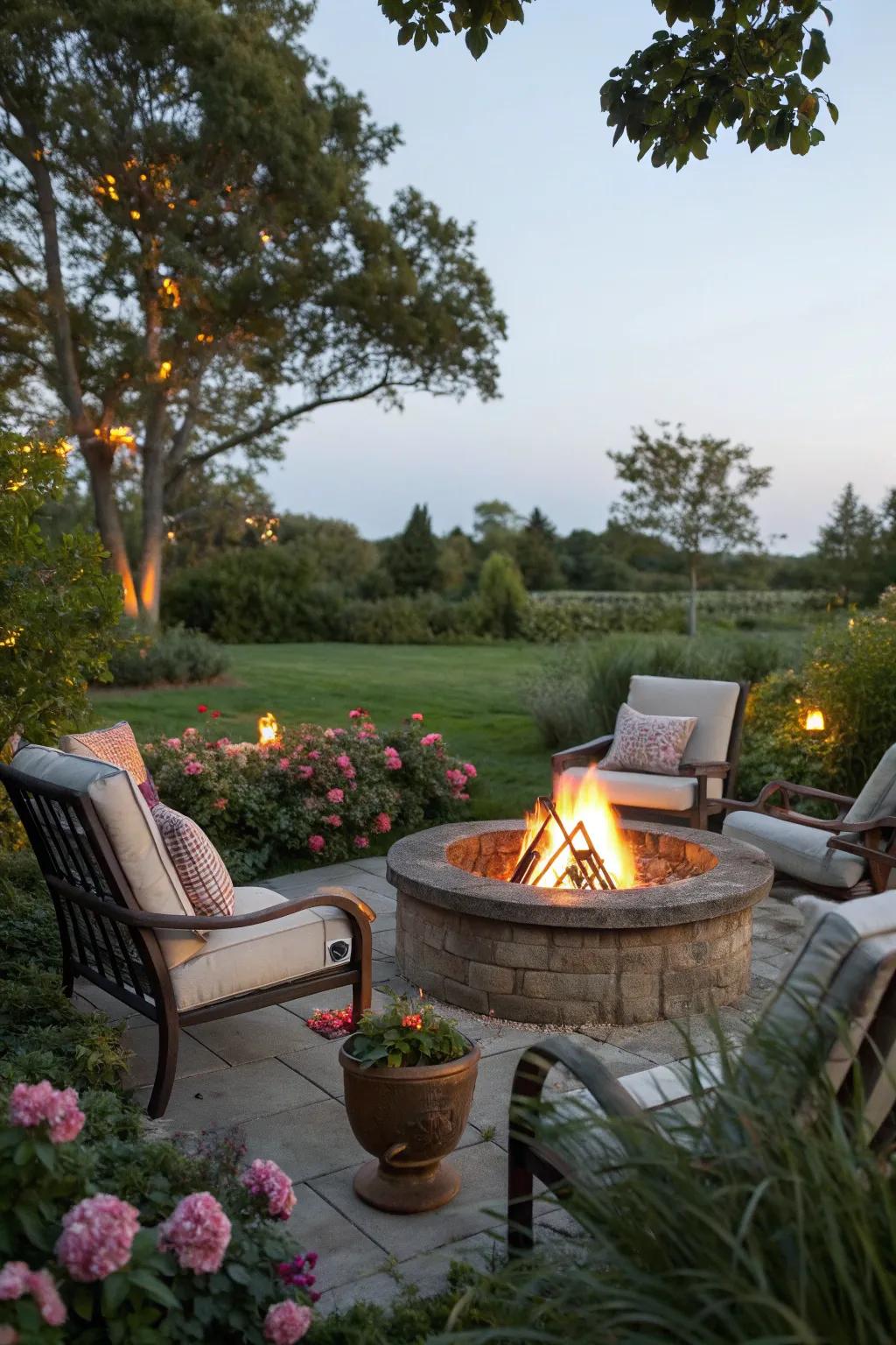 Create a warm gathering spot with a stylish fire pit.