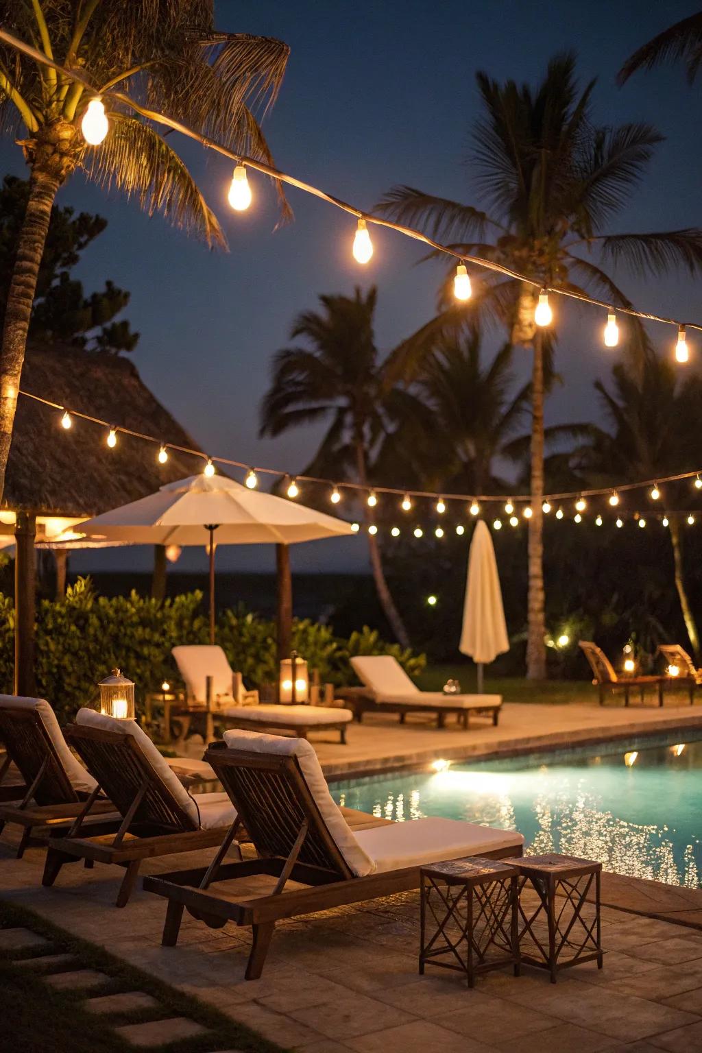 Evening lighting enhances the ambiance of your poolside area, making it enchanting.