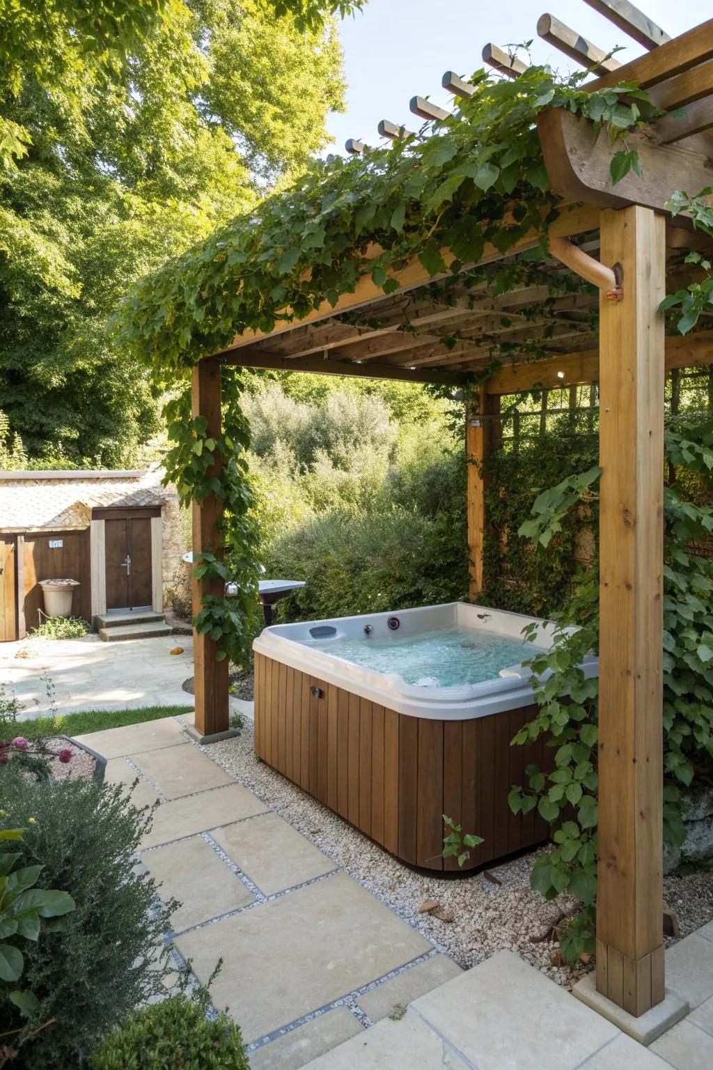 A pergola offers shade and elegance for your jacuzzi area.