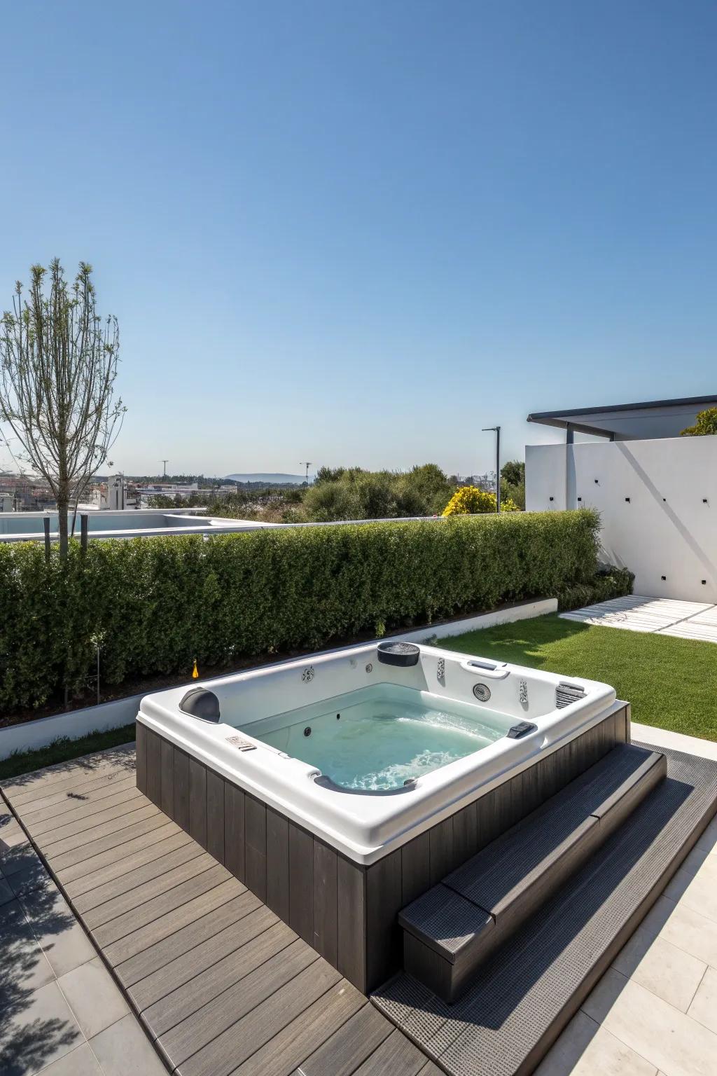 A modern jacuzzi design adds a touch of sophistication to any backyard.