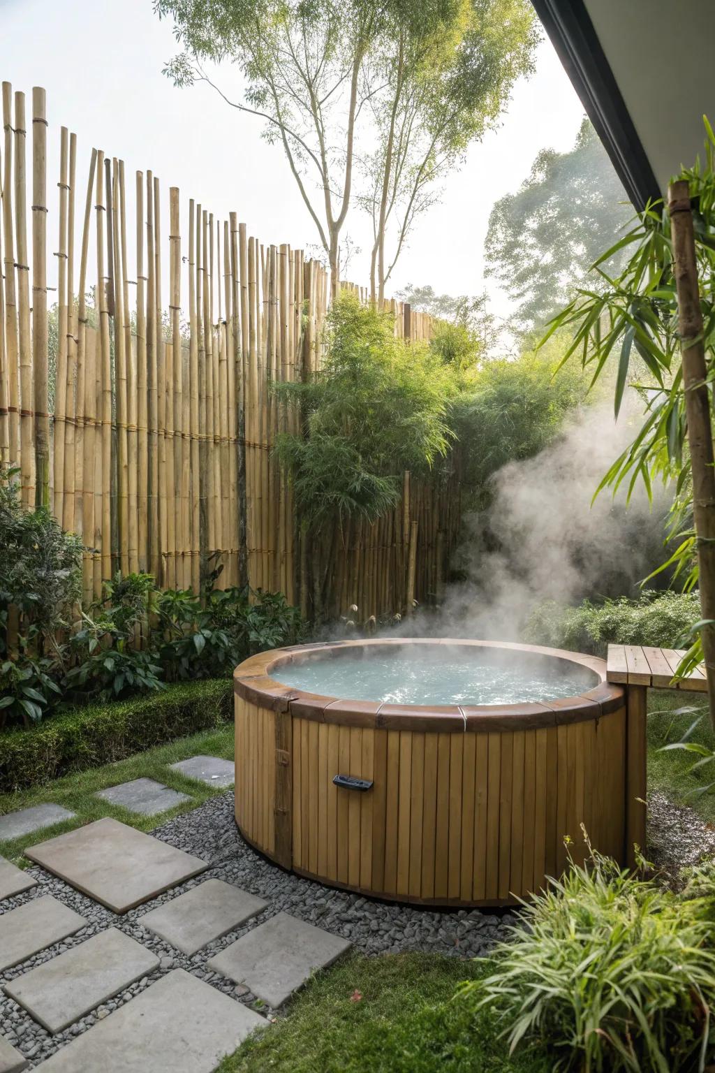 Bamboo fencing offers a natural and stylish privacy solution for your jacuzzi area.