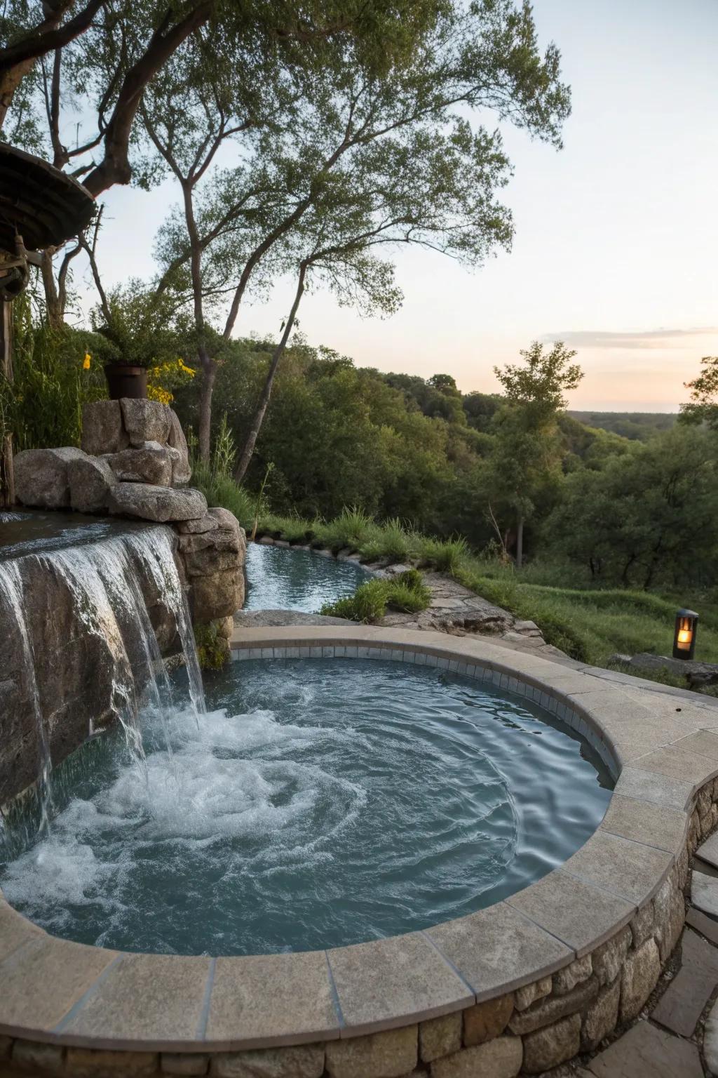 Water features add a serene and calming element to your jacuzzi area.