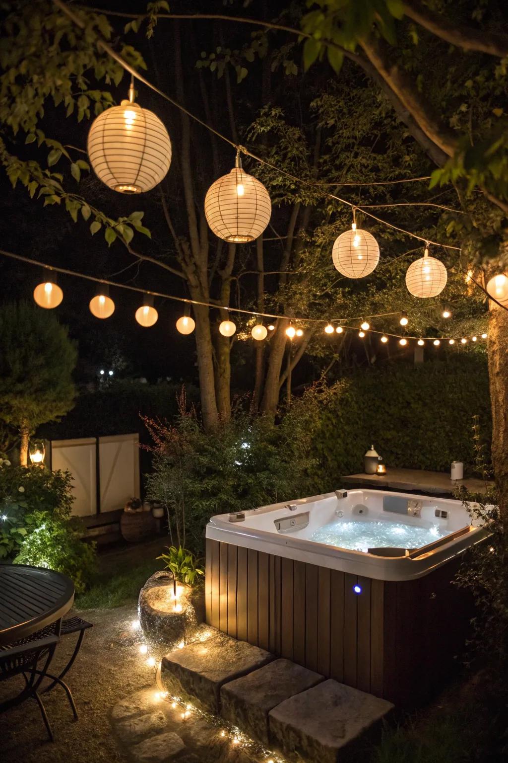 Create a warm and inviting atmosphere with elegant lighting around your jacuzzi.
