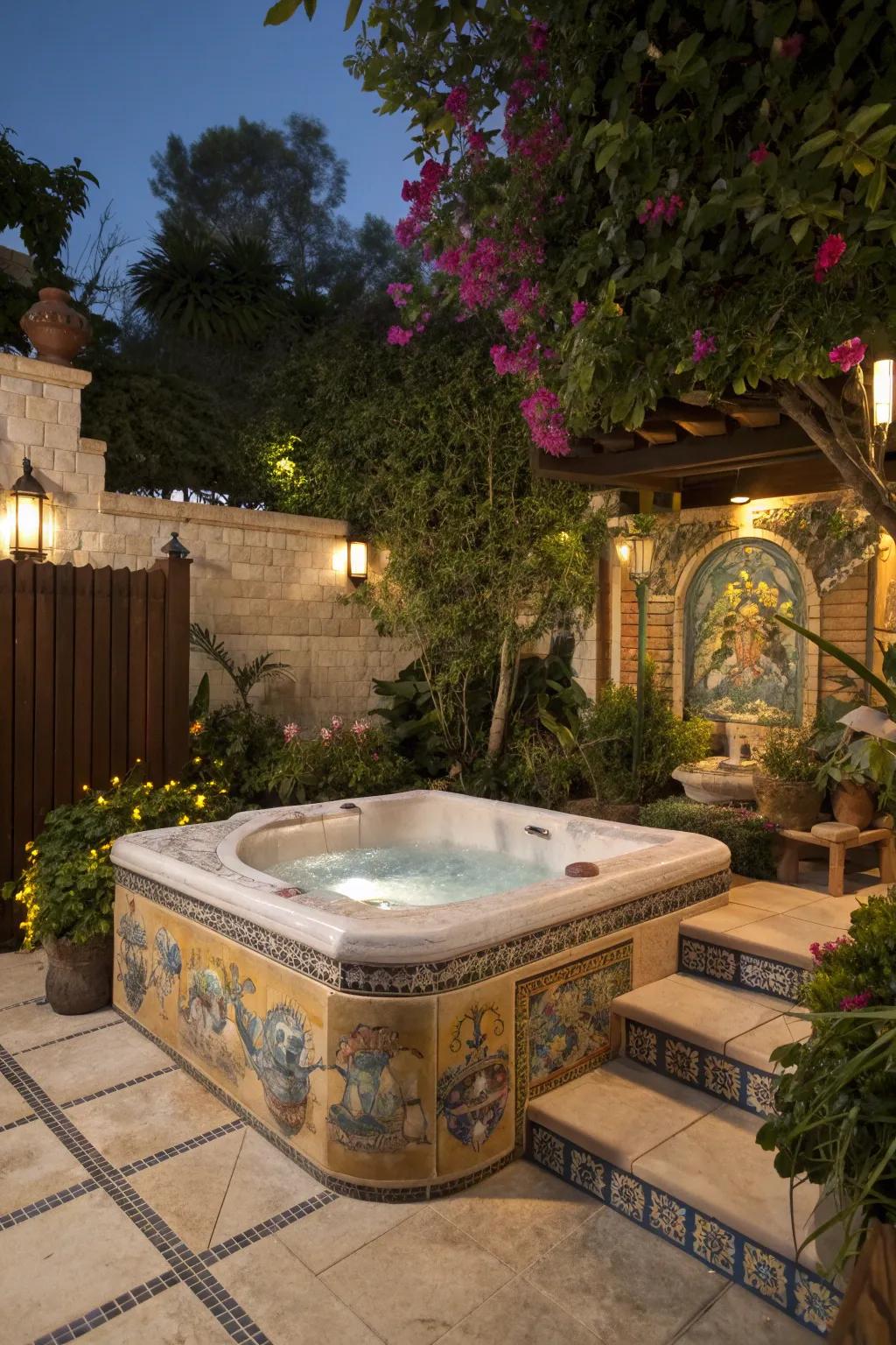 Artistic touches personalize your jacuzzi area, creating a unique retreat.