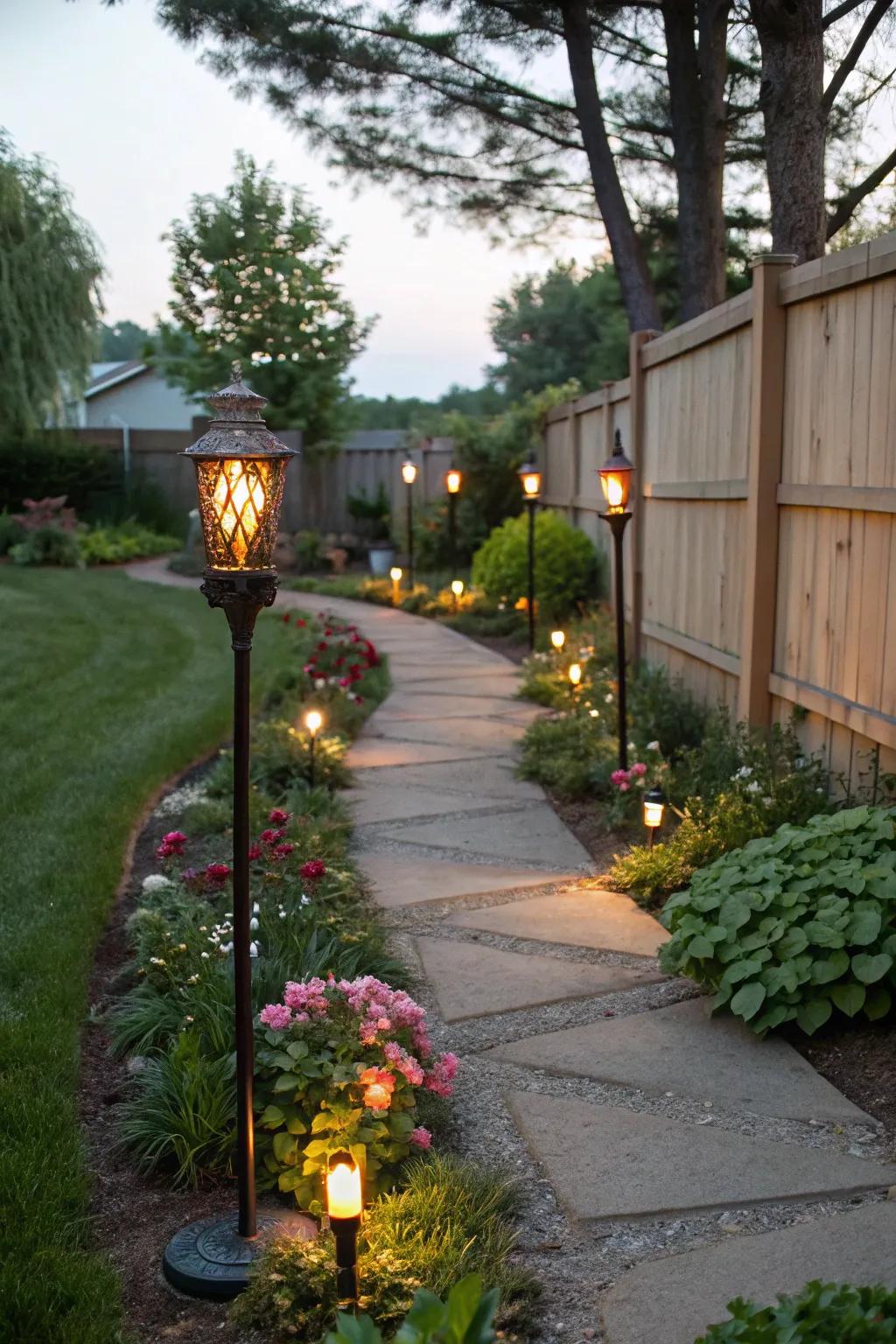 Tiki torches light the way and add ambiance.