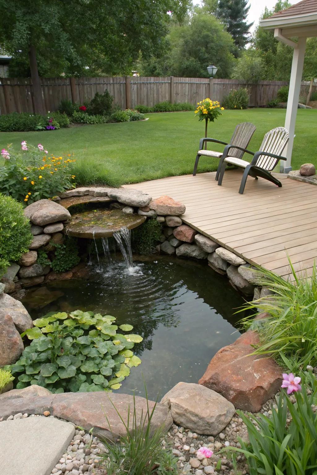 A water feature offers tranquility and beauty.