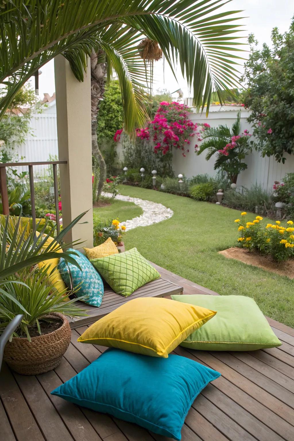A pop of color enhances the tropical atmosphere.