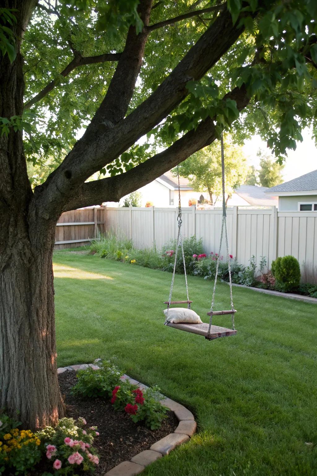 A swing chair adds a playful and relaxing spot.