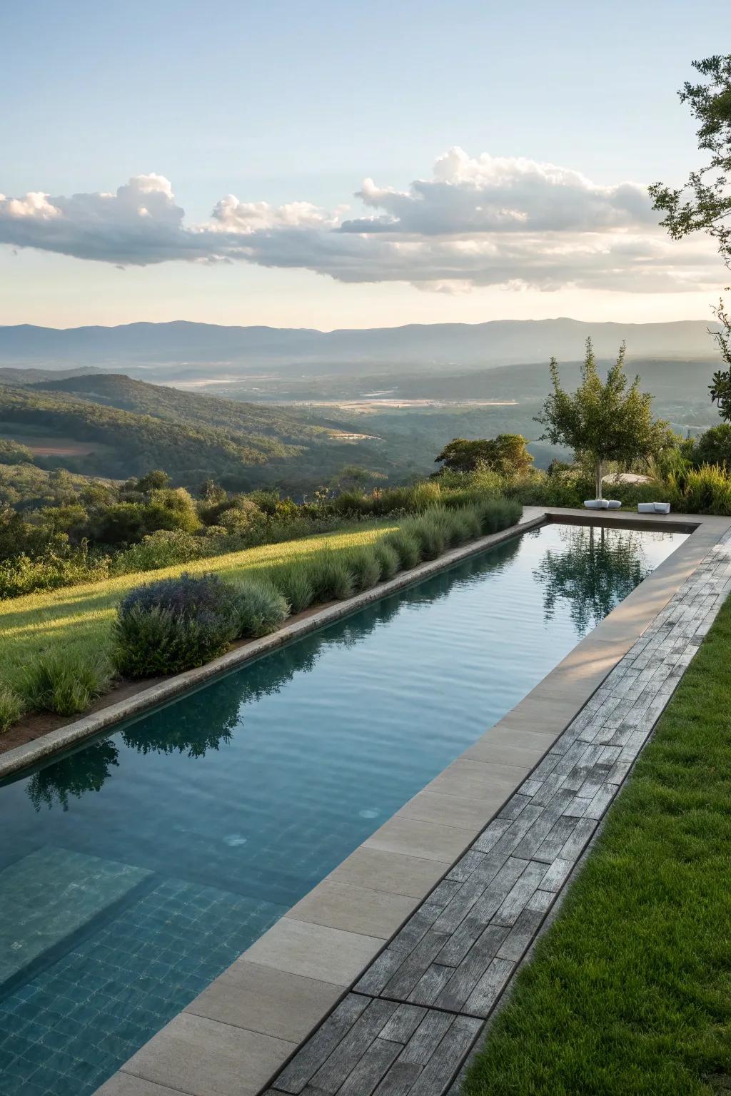 A stunning lap pool with an infinity edge for a seamless look.