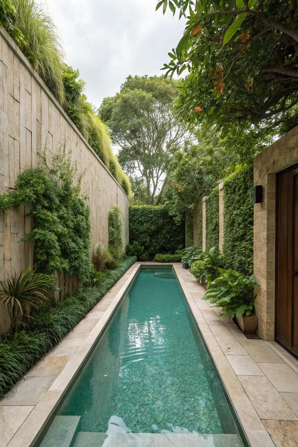 A private lap pool shielded by elegant fencing.